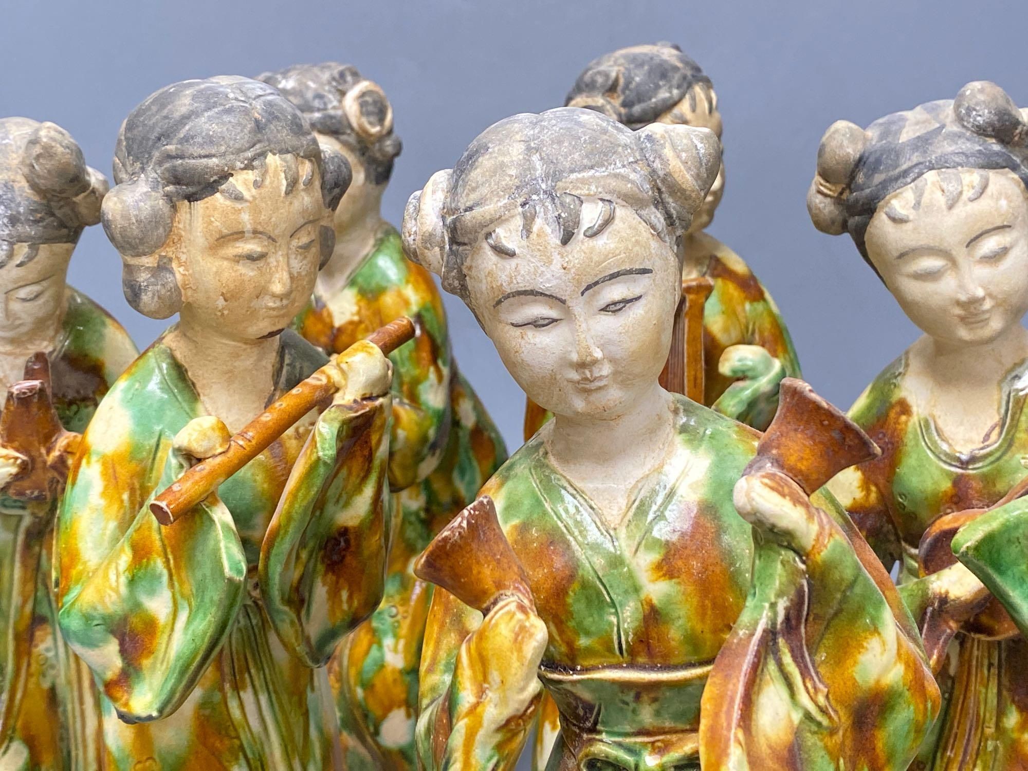 A set of six Chinese Tang style sancai pottery figures of female musicians, 32cm